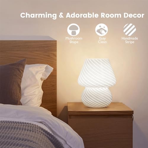 ULAROOM USB Plug-in Mushroom Lamp Small Bedside Table Lamp with 3 Temperature LED Bulb,Free Dimming Nights Light for Bedroom/Living Room/Entryway/Corner Decor (Stripe White) - Image 4
