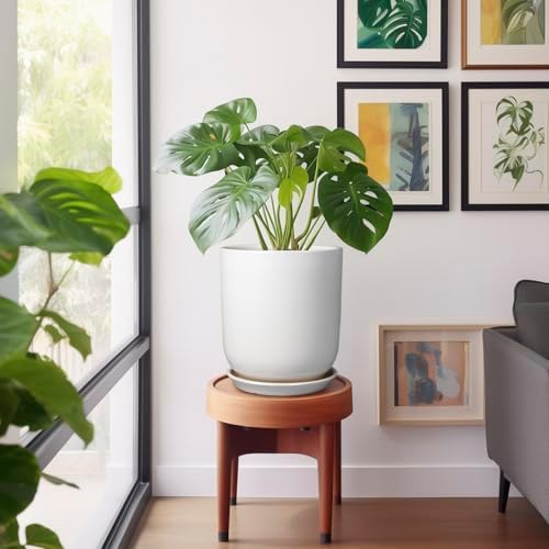 Pots for Plants - 10 Inch Ceramic Plant Pot with Drainage Hole and Saucer Large Planter for Plants Indoor Outdoor Modern Flower Pot for Home Decor White - Image 5