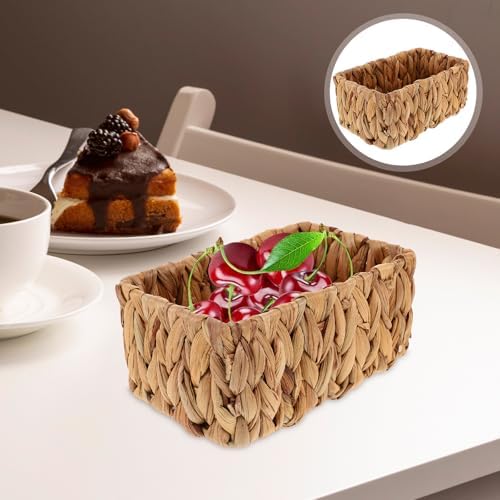 SHINEOFI Woven Storage Basket Small Handwoven Seagrass Basket Organizer for Shelves Bathroom Toiletries Toilet Paper Storage Kitchen Fruit Home Desktop Organization Brown 7.48 X 4.33 X 3.14 in - Image 7