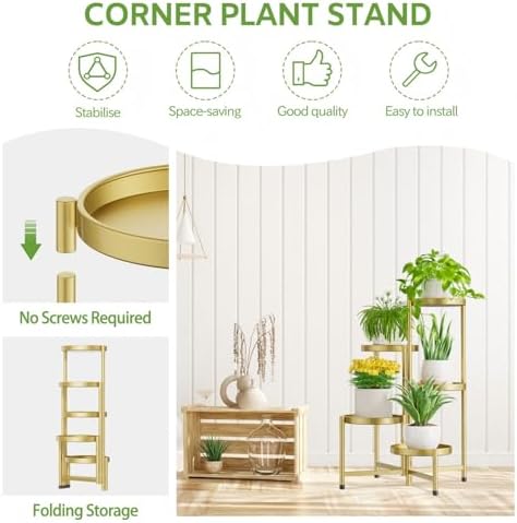 iDavosic.ly 5 Tier Large Plant Stand Indoor Outdoor, 10 In Wide Tray, Gold - Image 5
