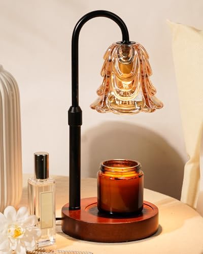 Small Candle Warmer Lamp with Timer, Adjustable Flower Lamp Warmer for Jar Candles, Christmas Birthday Gifts for Women Mom Her, Unique Dimmable Candle Heater, Cute Wax Warming Light with Wood Base by Funistree