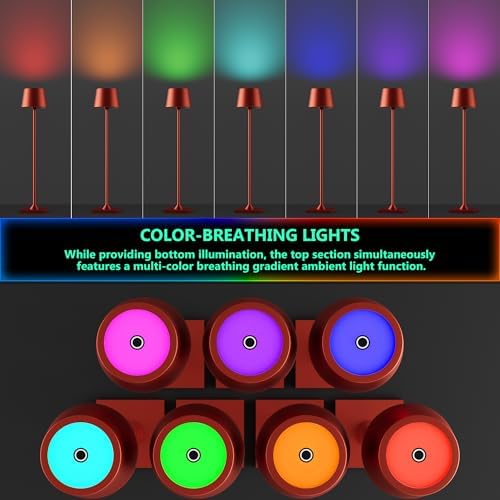 Timjorman Compact Cordless Table Lamp, Rechargeable LED Night Light, Dual Light Source (RGB Top & Warm Bottom), Touch Control & Timer, Metal Lamp for Bedroom & Kids Room (Red 1-Pack) - Image 5
