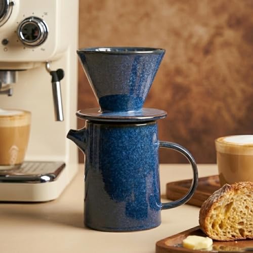Pour Over Coffee Maker, Ceramic Pour Over Coffee Dripper Set With 20 Paper Filters, 16.5oz/500ml (Royal Blue, V02) - Image 2