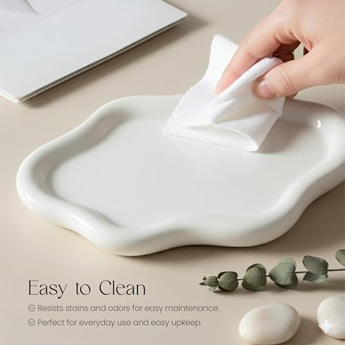 Cloud Ceramic Tray, Glossy White Irregular Jewelry Dish, Luxury Ceramic Ring Holder and Vanity Organizer, Cloud Trinket Plate for Keys, Perfume, or Nightstand Decor - Image 7
