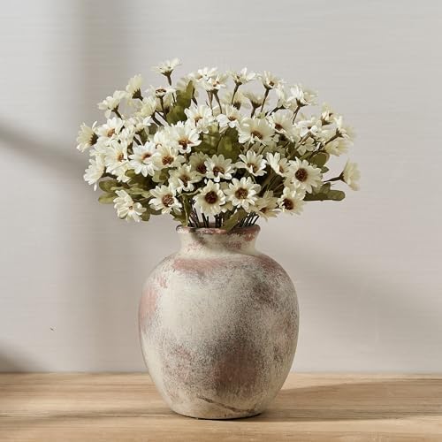 SIDUCAL Ceramic Decorative Flower Vase | 7.48 Inch Pottery Rustic Farmhouse Boho Vase for Home Decor, Table, Living Room, Bathroom, Coffee Desk, Shelf, Mantel Decoration, Wedding, Terra - Image 4