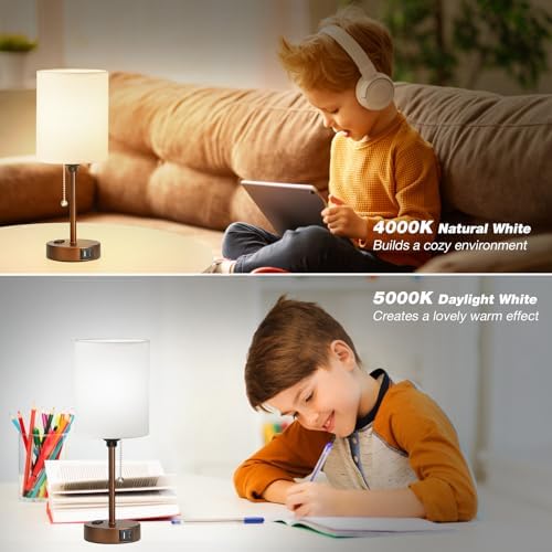Small Bedside Table Lamp for Bedroom, Desk Lamp with USB Ports for Dorm - Image 5