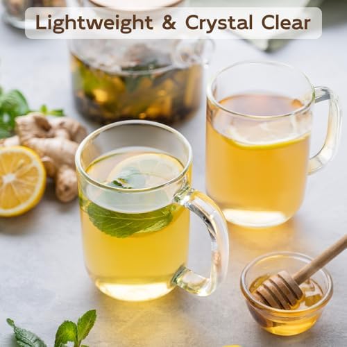 Glass Coffee Mugs, 20 oz Ice Coffee Cups Set of 4, Large Clear Tea Cups, Glass Mugs with Handles for Hot Beverages, Glass Cups for Latte, Cappuccino, and Tea - Image 6