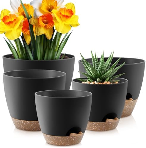 YNNICO Self Watering Plant Pots 10/9/8/7.5/7 inch for Indoor Plants by AFamilyofGardenLovers
