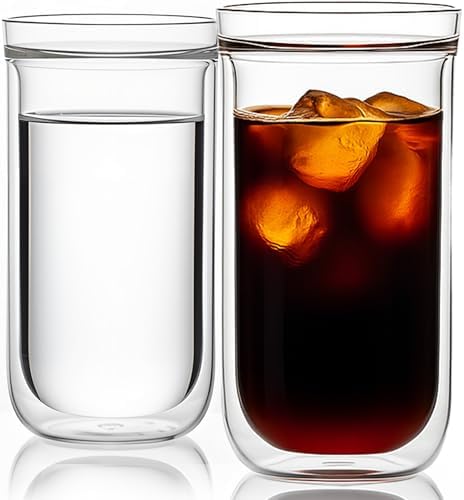 Aquach 16oz Double Walled Glass Coffee Cups Set of 2, Insulated Tumblers by Aquach