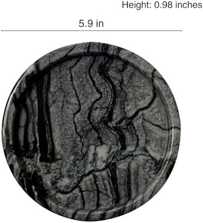 Travertine Tray, Small Ceramic Vanity Tray for Bathroom Counter Decor, Round Marble Decorative Trays for Coffee Table (Grey Black, Small Size) - Image 6