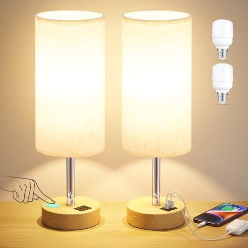 Dicoool Bedside Table Lamp Set of 2-3-Way Dimmable Touch Lamp, USB A+C by DicooolDirect