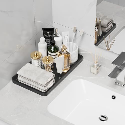 Weenson Black Bathroom Vanity Tray for Countertop Decor Perfume Makeup Toiletries Toilet Tank, Large Bamboo Kitchen Tray for Spice Salt, Serving Tray for Food Coffee, Nightstand Candle 14.2”x8.3” - Image 4