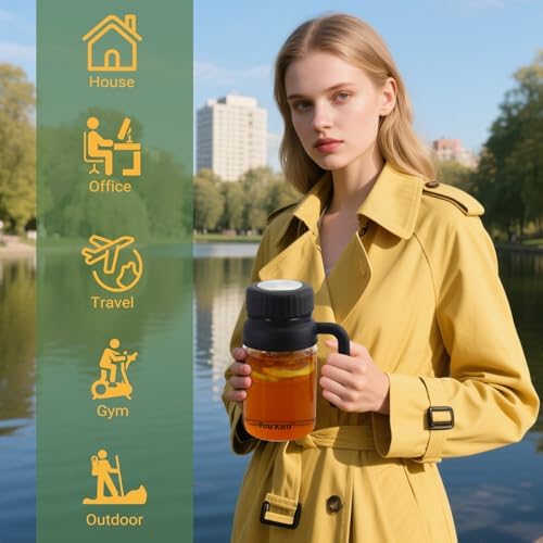 32oz Glass Water Bottle, Tea Bottle with Infuser & Handle, BPA-Free Leakproof Wide Mouth Large Tea Infuser cup for Hot or Cold Drinks, Loose, Fruit (White+Black) - Image 5