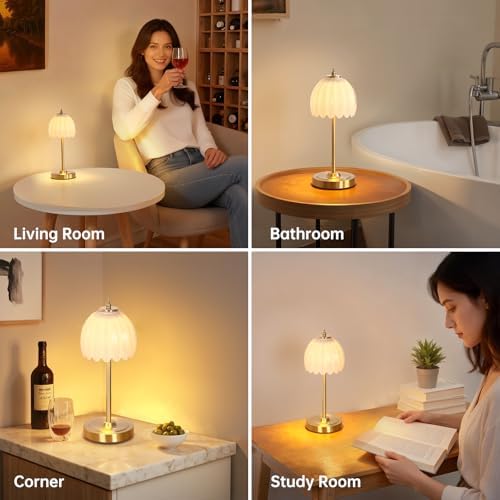 Shenmoyl Tulip Table Lamp with 5000mAh Battery & Touch Control, Cordless Table Lamp with 3 Colors, Dimmable Rechargeable Table Lamps for Bedroom, Nightstands, Living Room, Entryways (White Tulip) - Image 5