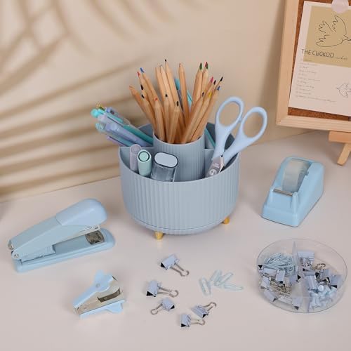 SKYDUE Blue Desk Accessories 11Pcs with Rotating Pen Holder for Desk - Image 3