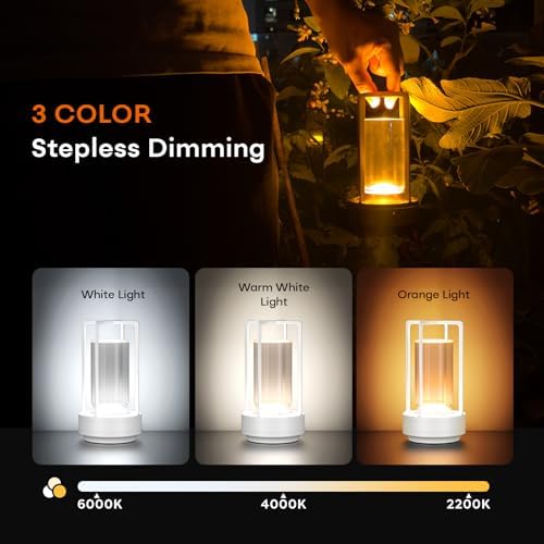 Rechargeable Cordless Small Metal Table Lamp, Stepless Dimming, 3-Color - Image 3