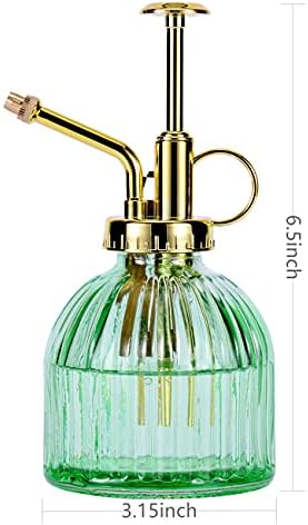 Glass Plant Mister Spray Bottle, 6.5" Green Glass Water Spray Bottle with Gold Top Pump Small Watering Can, Small Plant Sprayer Mister for Indoor Outdoor House (Green+Gold A) - Image 2