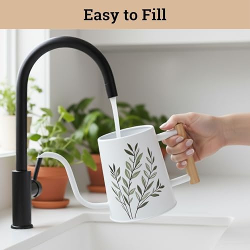 Metal Small Indoor Watering Can with Long Spout & Real Wood Handle, 35oz - Image 4