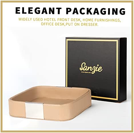 SANZIE Luxury Leather Tray Desktop Storage Small Catchall Organizer Decorative Tray for Entryway Table to hold Jewelry Watch Cosmetics Keys Phone Wallet Home & Office Accessories (Taupe Silvery) - Image 2