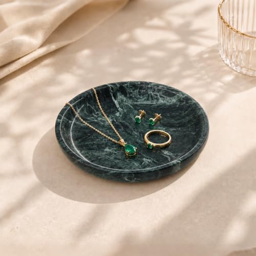 Small Natural Marble Jewelry Tray Key Plate Holder Dish Trinket Decor Catch All Bowl for Ring Earring Stone Gift for Women Daugther,Verde Alpi Green,5.5" by Unknown