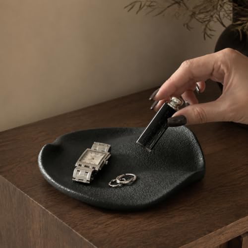 Ceramic Jewelry Dish, 6.3 in, Organic Shape, Charcoal Black by Tenavo