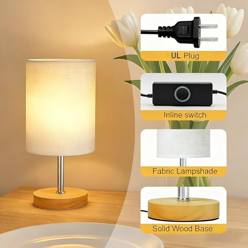 Small Table Lamp for Bedroom, Bedside Lamp with 3000K Warm LED Bulb Included, Nightstand Lamp for Living Room Office Dorm Kids Room, Easy Assemble Minimalist Cream Shade & Wood Base(5W) - Image 4