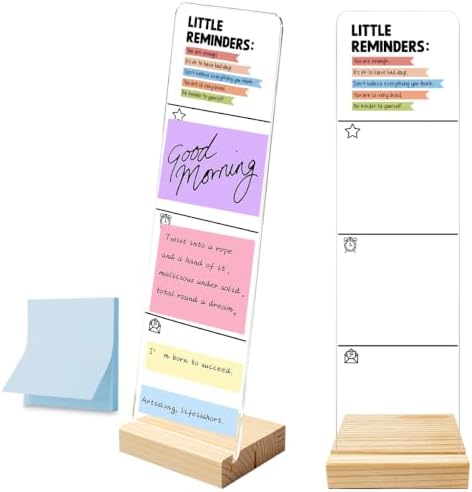 Monitor Memo Board with Removable Wooden Base Acrylic Portable Sticky Note Holder, Daily Inspirational Quotes Acrylic Message Board Sign Office Desk Desk Set Sticky Notes 100 Sheets by HTBIG