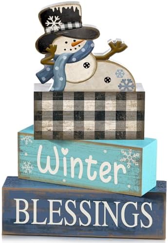 Moucuny 4 Pcs Winter Snowman Wooden Signs Farmhouse Tiered Tray Decor by Moucuny