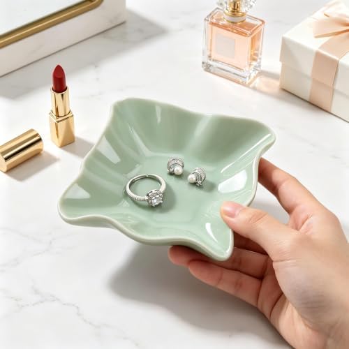 HOME SMILE Ceramic Ring Dish Green Wavy Square,Trinket Dish Ring Holder Jewelry Tray Cute Vanity Organizer Aesthetic Nightstand Bathroom Room Decor - Image 3