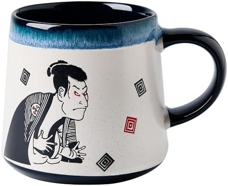 BICETTO Japanese Coffee Mug Set of 2, Ukiyo-e Samurai & Geisha Design, 15oz - Image 3