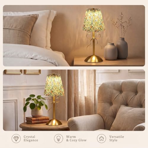 Liliful 2 Pcs Cordless Table Lamp LED Touch, Gold, Floral Style Bow - Image 6