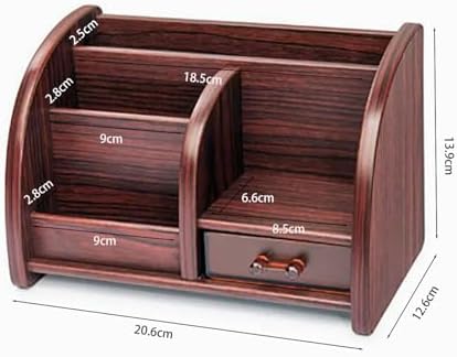 Wooden desktop storage box, office stationery storage stand, wooden pen holder(red-brown) - Image 3