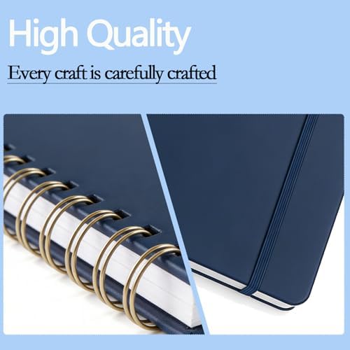 Dot Grid Journal Starter Kit, A5 Spiral Notebook with Stencil Ruler, Date & Color Stickers, Hardcover, 120gsm Thick Paper, Subtle Blue Dotted Pages for Planning, Study & Work - Blue - Image 4