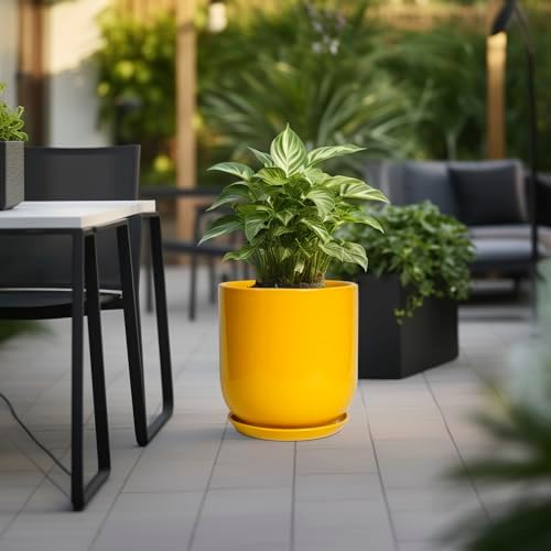 12 Inch Pots for Plants - Ceramic Planter for Outdoor Plants Large Plant Pot Indoor with Drainage Hole Modern Flower Pot for Home Patio Office Decor Yellow - Image 5