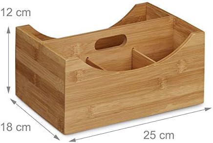Relaxdays Bamboo Desk Organizer, Stationery Pen Holder, Office File Sorter Cabinet, HxWxD: 9 x 13 x 16 cm, Natural, 12 x 25 x 18 cm - Image 3