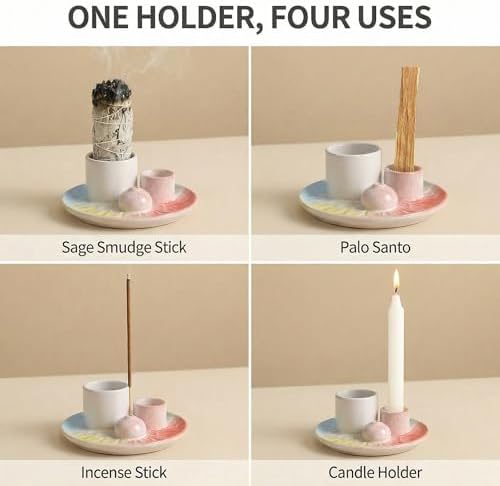 Ceramic Palo Santo and Sage Incense Holder, 4 Mixed Colors - Image 2