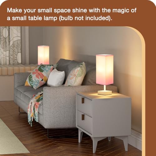 aooshine White Small Bedside Lamp for Bedroom - Square Pink Fabric Shade - Image 4
