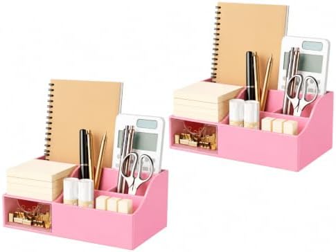 HBlife Acrylic Desk Organizer with Drawer, Pen & Pencil Holder, Multifunctional Desktop Caddy for Office Supply and Organization (Pink, 2 Pack) by HBlife