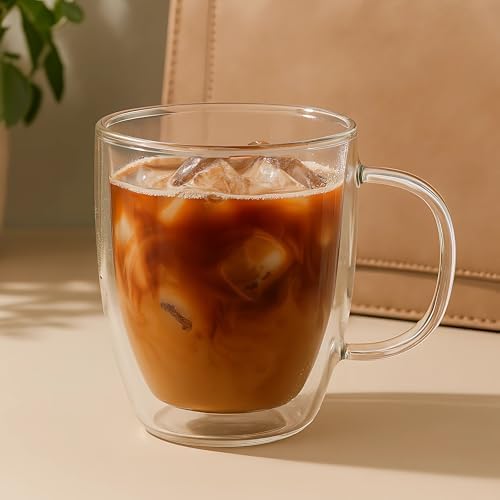 Lucco Double Walled Glass Coffee Mugs (Set of 4) - 12 oz Borosilicate Cups for Hot or Cold Drinks, Insulated Latte, Tea & Espresso Cups - Image 4