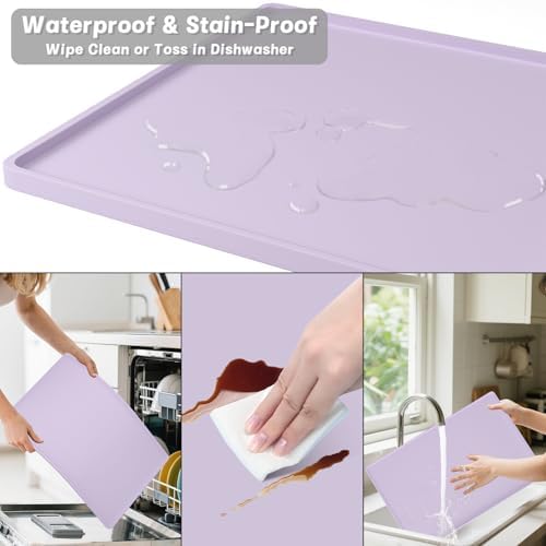 Rnivvi Silicone Coffee Mat, 16" x 24" Waterproof Raised Edge Coffee Bar Mats for Espresso Machine Station Accessories, Heat Resistant Detachable Dish Drying Pad for Kitchen Counter, Dish Rack, Purple - Image 6