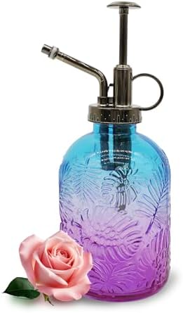 Glass Plant Mister Spray Bottle, 350ML Vintage Plant Spritzer, Succulent Watering Bottle Glass with Top Pump, Small Plants Sprayer Watering Can for Indoor (Blue Purple) by VKSG