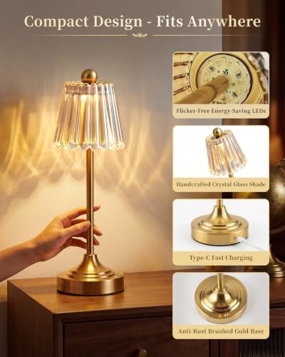 Small Vintage Cordless Table Lamp, Green Glass Shade, Amber - Image 6