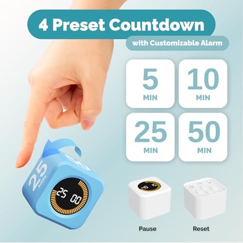 KADAMS Pomodoro Cube Timer Productivity Visual Timer - 5/10/25/50 Min Rotating Countdown (1, Blue) - Image 2