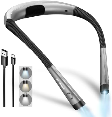 Glocusent Reading Light,Bendable Neck Light,80-hr Rechargeable Book Light by GLOCUSENT
