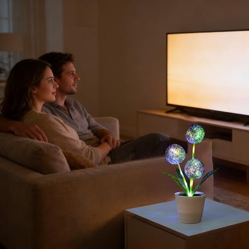 Artificial Purple Allium Flower Lamp, Color Changing LED Light with White Pot, Battery Powered for Bedroom Wedding Christmas, Gifts for Women Mom Grandma Girlfriend on Birthday Christmas Valentines - Image 6