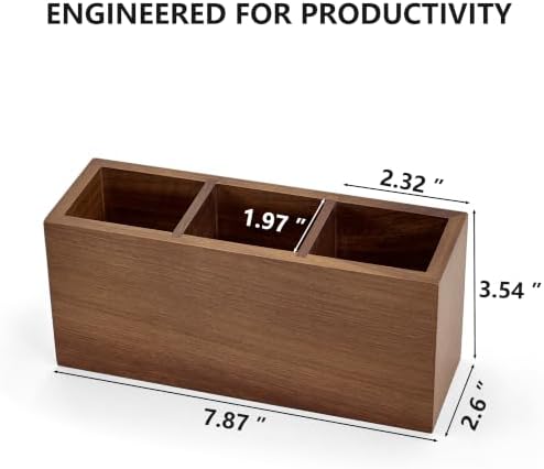 Walnut Wood Pen Holder for Desk with 3 Slots (Walnut Wood) - Image 6