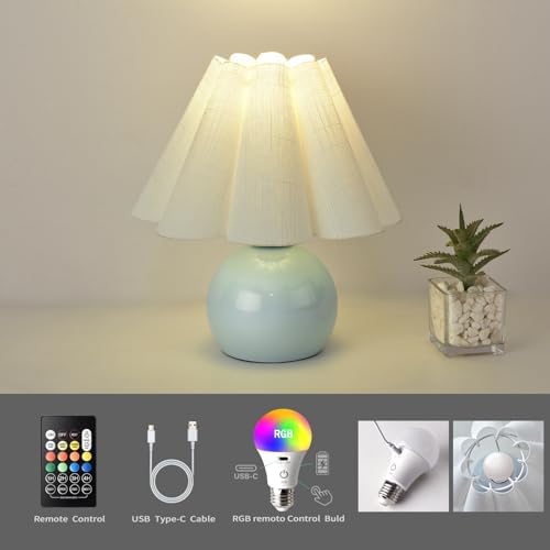 Rechargeable Crodless Small Table Lamp, Battery Operated Remote Control LIght Blue Mini Cute Table Lamps for Bedroom Nightstand, Cute Small Table Lamp for Small Spaces for Kitchen Counter, Bookshelf - Image 7