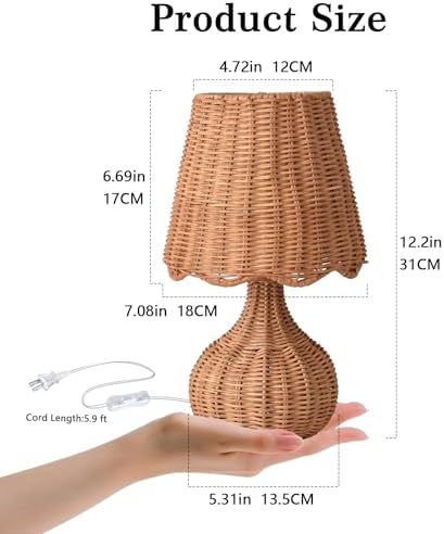Ziqqeelam Rattan Table Lamp for Bedroom, Boho Small Table Lamps for Bedside, Farmhouse Mini Small Table Lamps for Small Spaces for Kitchen Counter, Bookshelf, Nightstand, Bedroom, Kids Dorm - Image 2