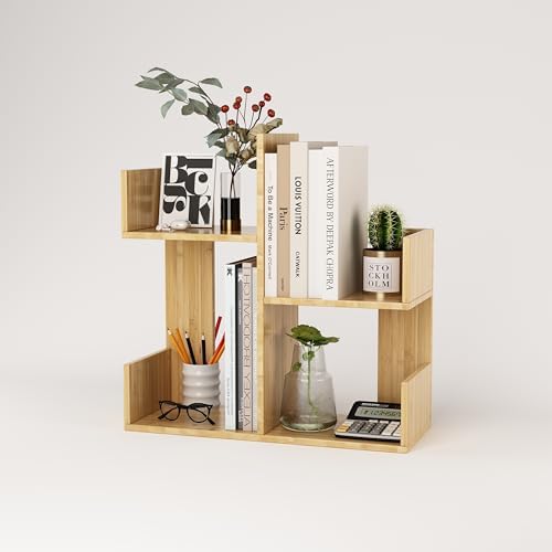 Modern 2-Tier Desk Bookshelf, Short Book Organizer, Display Shelf & Desktop Storage Rack, Space-Saving Desk Bookshelf for Books, Decor & Small Items, Natural - Image 4