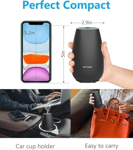 Car Diffuser for Essential Oils, Small Portable Car Essential Oil Diffuser with Built-in USB Cable, Mini Aromatherapy Air Scent Humidifier Diffuser for Travel/Office/Home (Elegant Black) - Image 4
